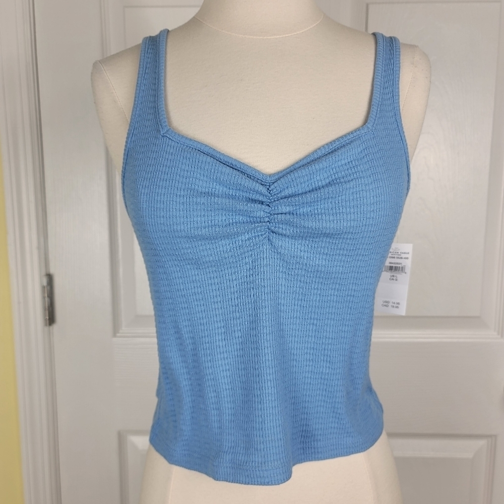 American Eagle Blue Cinched Chest Cropped Tank | Size L